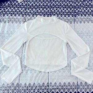 White Long Sleeve Crop Top with a chest cut, Medium (6)